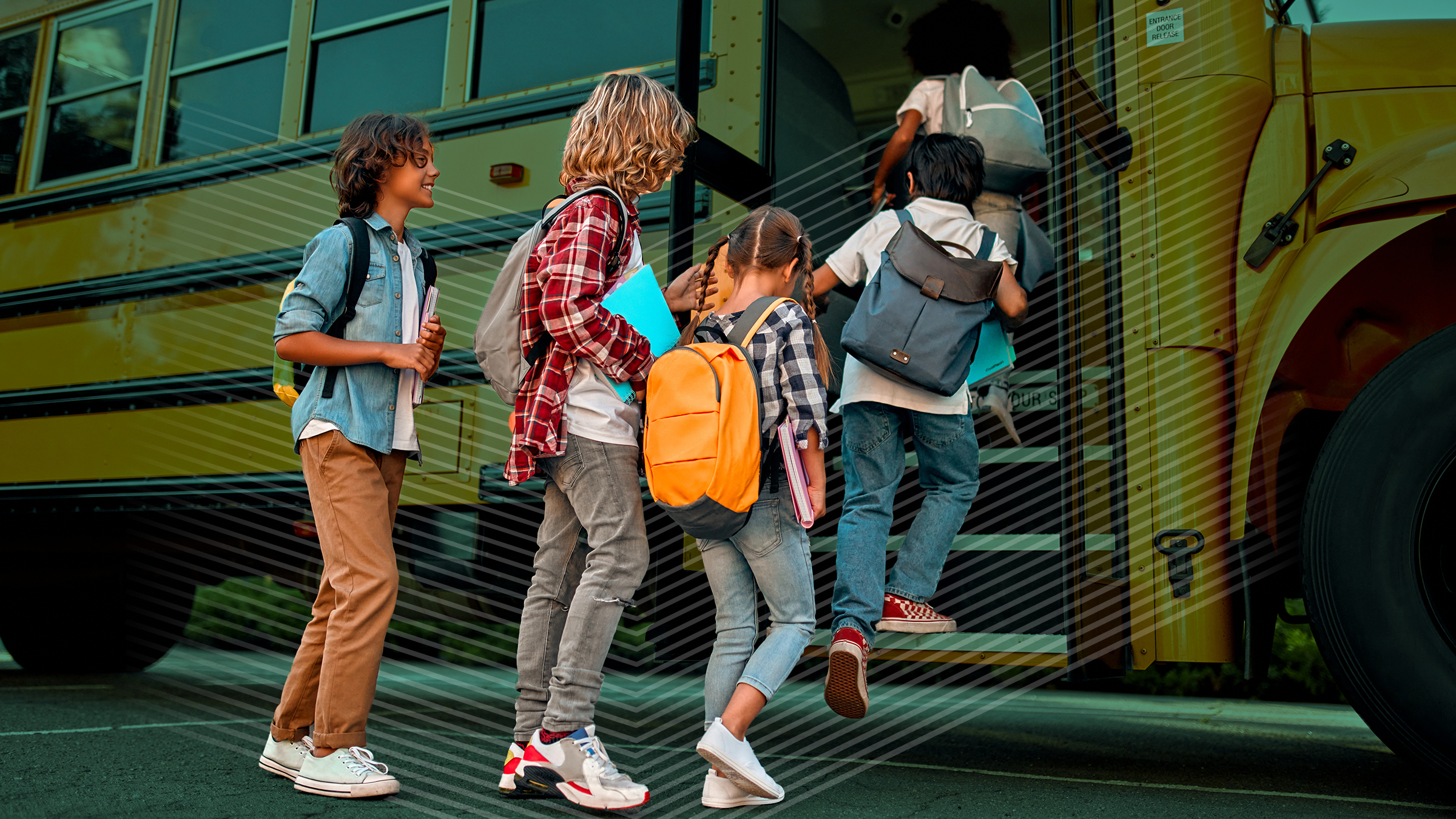 Children near school bus