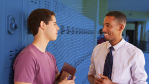 A principal talking with a teenage student being mindful of the language around suicide he's using